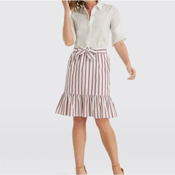 Draper James Women's NWT White Tie Belted Striped Flounce Ruffle Skirt Small - Picture 1 of 10